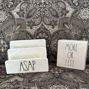 White Ceramic Desk Organizer Set with Text